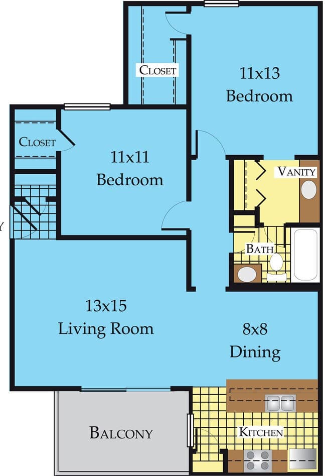 2 Beds • 2 Bath 2040 floor plan