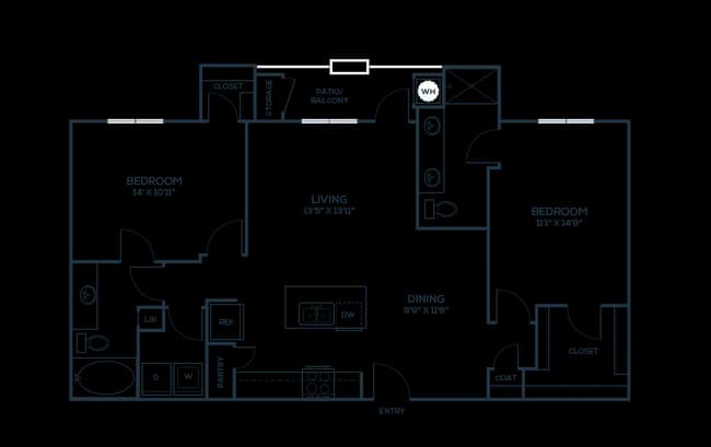 2 Beds • 2 Bath D309 floor plan