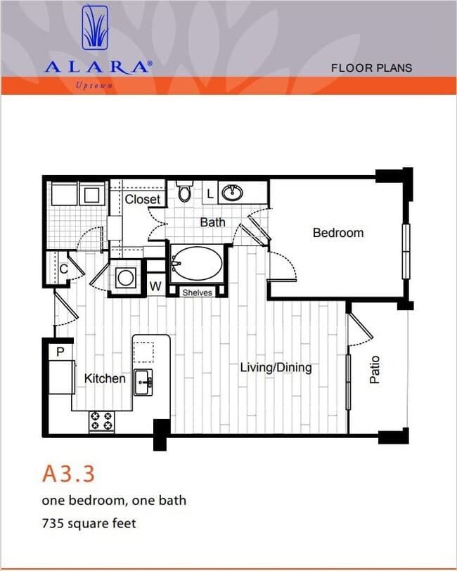 One Bedroom One Bath A3.3 1110 floor plan