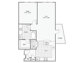1 Bed 1 Bath Washer Dryer E 3115 floor plan