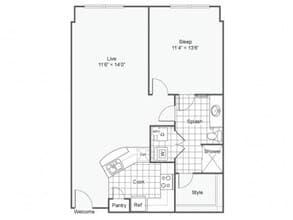 1 Bed 1 Bath Washer Dryer F 5116 floor plan