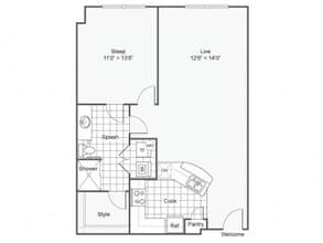 1 Bed 1 Bath Washer Dryer I 2141 floor plan