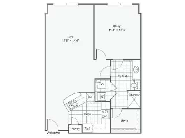 1 Bed • 1 Bath 2127 floor plan