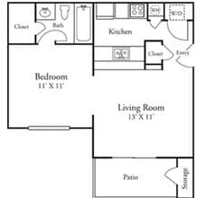 1 Bed • 1 Bath 1800 floor plan