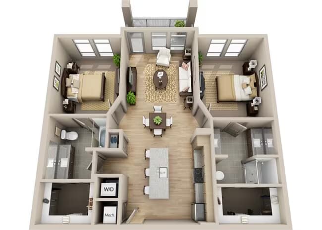 2 Beds • 2 Bath 7306 floor plan