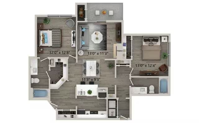 2 Beds • 2 Bath floor plan