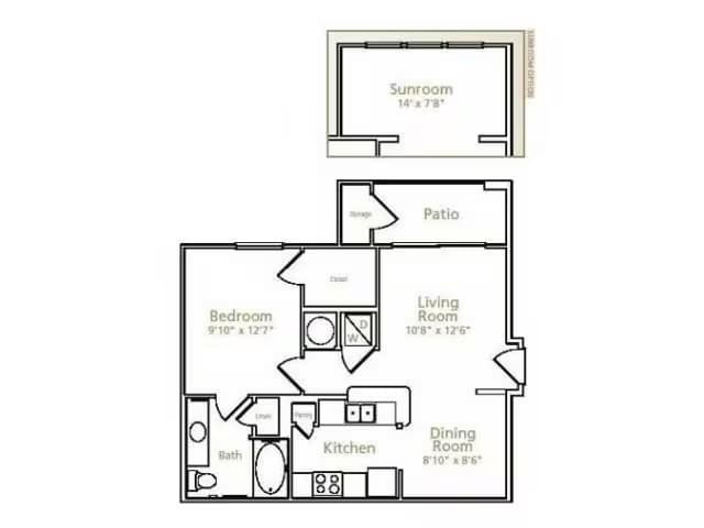 1BR/1BA 0128 floor plan