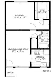 1 bed 1 bath floor plan