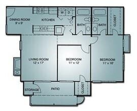 2 Bedroom, 2 Bath 01205 floor plan