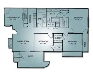 3 Bedroom, 2 Bath 11104 floor plan