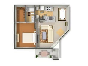 1 Bed, 1 Bath 1811 floor plan