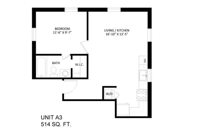 1 bedroom 1 bath 201 floor plan