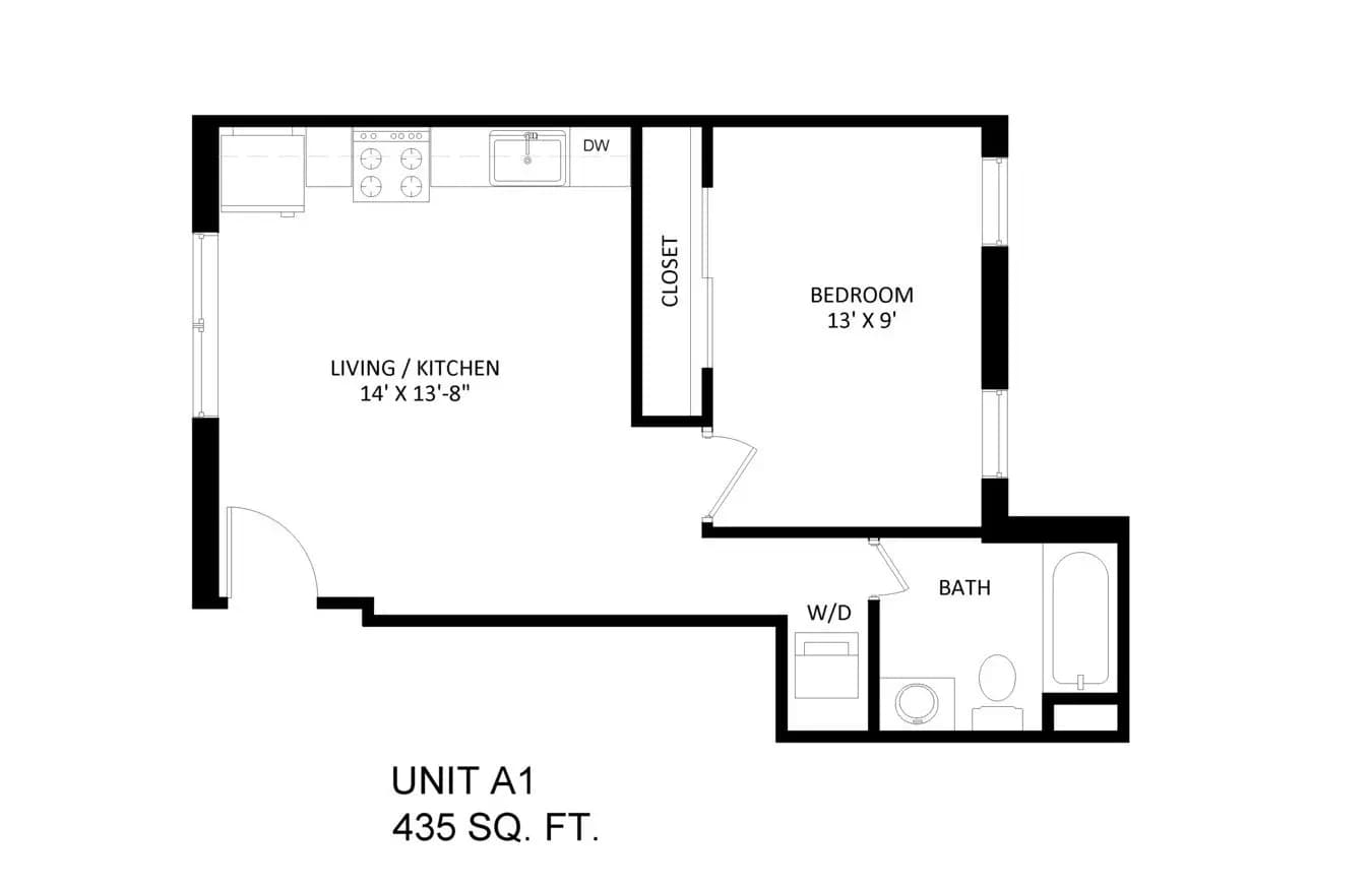 1 bedroom 1 bath floor plan