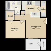 1 Bed • 1 Bath 0635 floor plan
