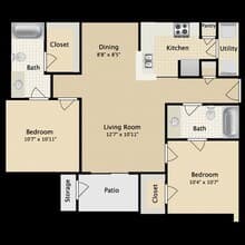 2 Beds • 2 Bath 1132 floor plan