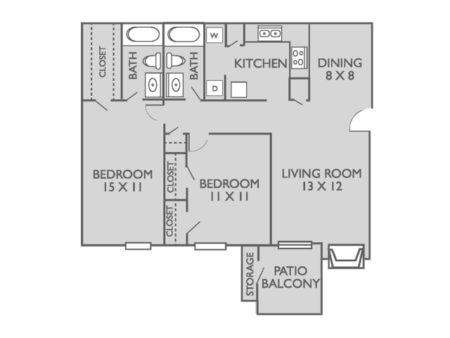 2 Bed, 2 Bath A 702 floor plan