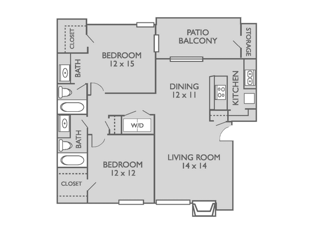 2 Bed, 2 Bath B 512 floor plan
