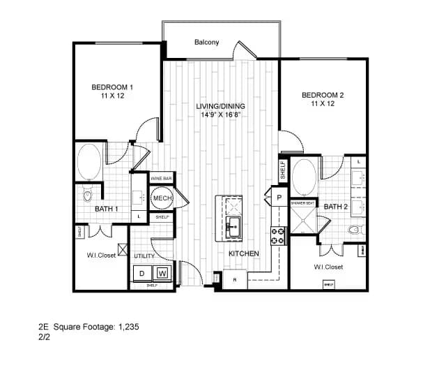 2 Beds • 2 Bath 01-1324 floor plan