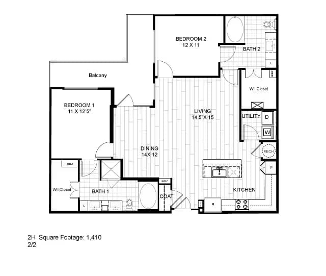 2 Bedroom 2 Bath 01-1227 floor plan