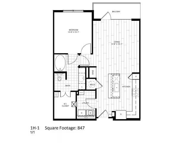 1 Bedroom 1 Bath 01-1326 floor plan
