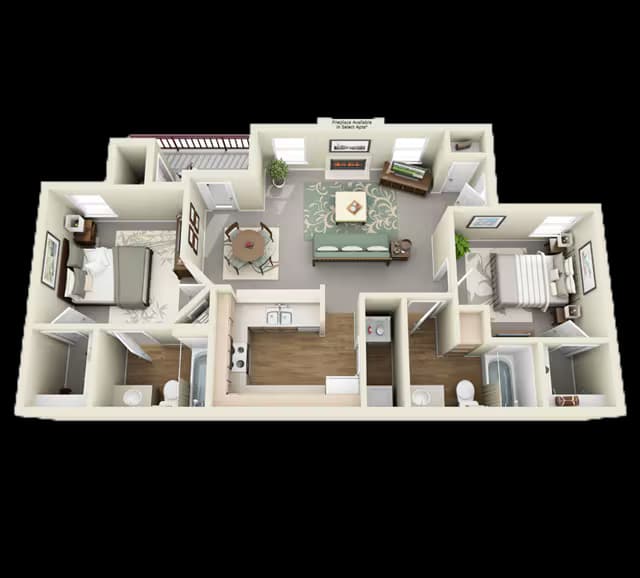 2 Beds • 2 Bath 0128 floor plan