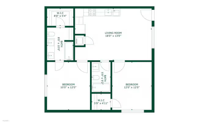 2 Beds • 2 Bath 208 floor plan