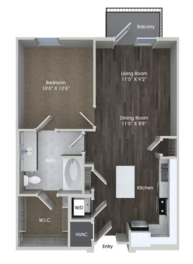 1 Bed • 1 Bath 1158 floor plan
