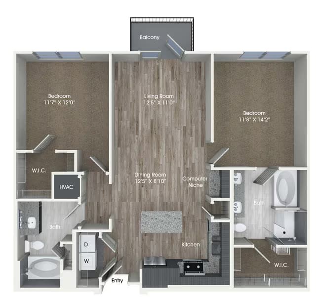 2 Beds • 2 Bath 1230 floor plan