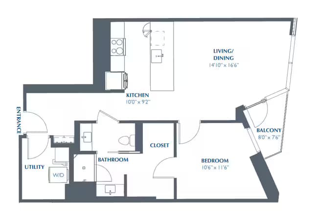 1BR 1BA (832 SF) 0808 floor plan