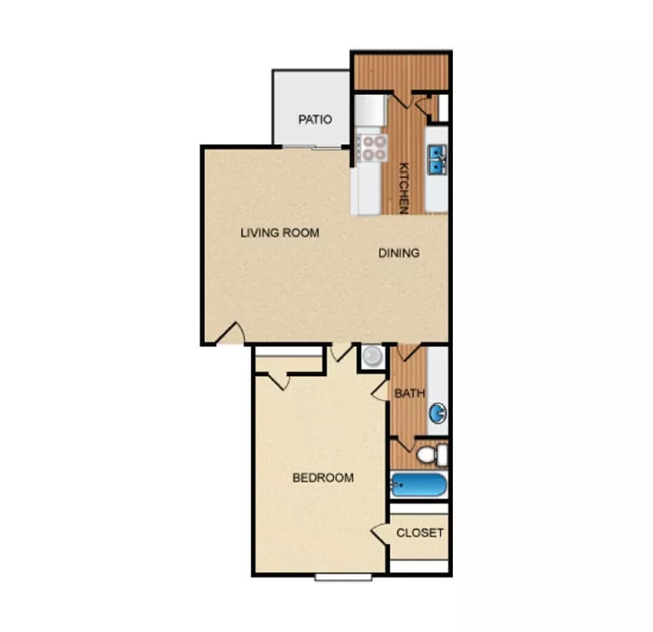 1 Bed 1 Bath 523 floor plan