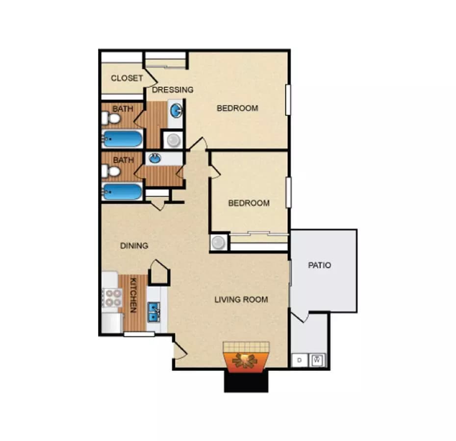 2 Bed 2 Bath 1229 floor plan