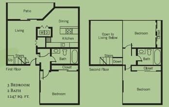 3 Bedroom 2 Bath 7448B floor plan