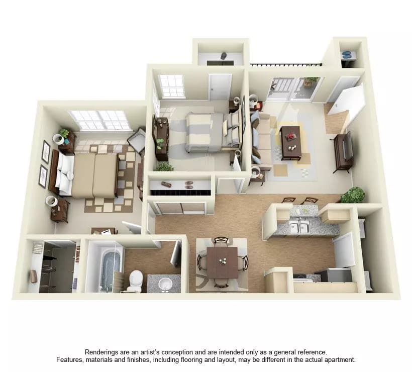 2 Beds • 1 Bath 9101 floor plan