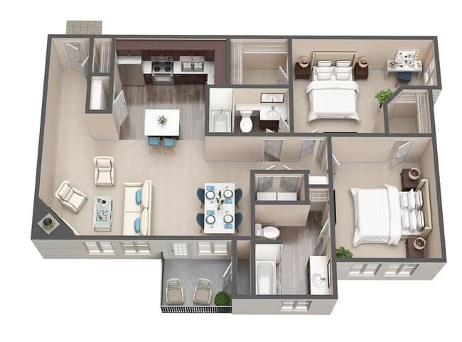 2 Beds • 2 Bath 11207 floor plan