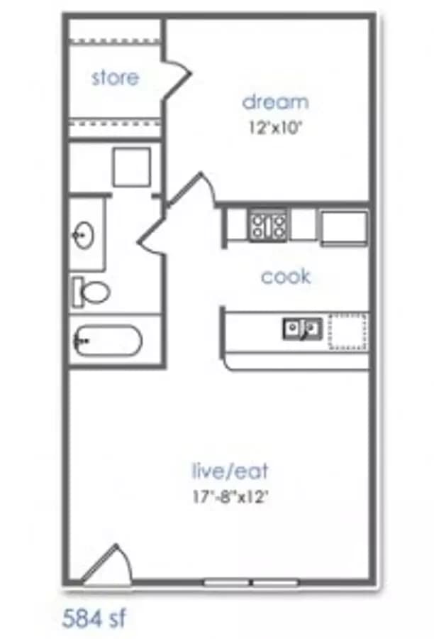 1 Bed, 1 Bath Model floor plan