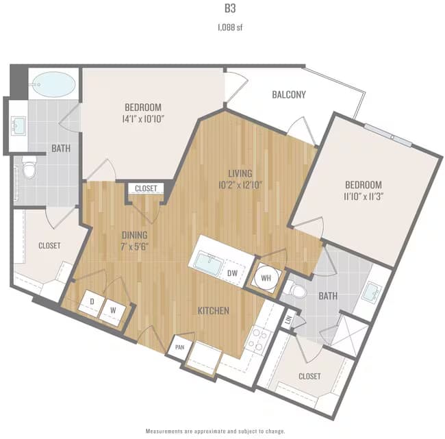 2 Beds • 2 Bath 6102 floor plan
