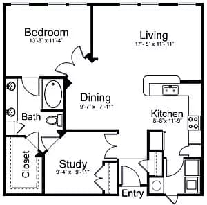 1 Bed • 1 Bath 114 floor plan
