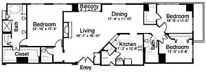 3 Beds • 2 Bath 726 floor plan