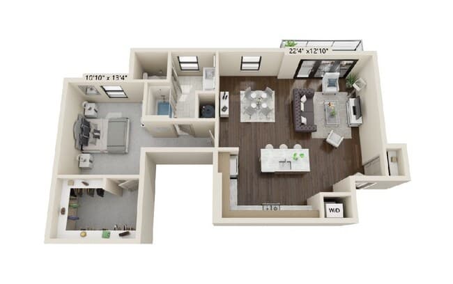 1 bedroom 1 bath 504 floor plan