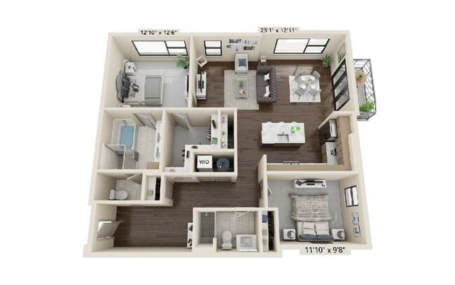 2 bedroom 2 bath 323 floor plan
