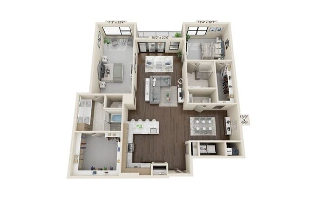 2 bedroom 2.5 bath 315 floor plan