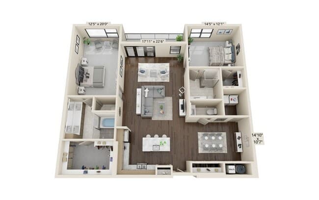 2 bedroom 2.5 bath 505 floor plan