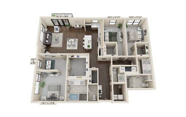 3 bedroom 2.5 bath 615 floor plan