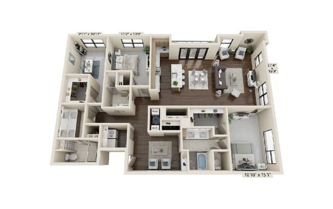 3 bedroom 3 bath 301 floor plan
