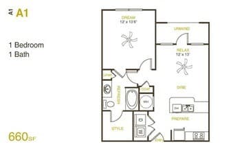 A1 - One Bedroom, One Bathroom 09-9203 floor plan