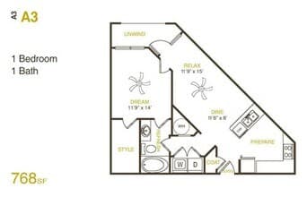 A3 - One Bedroom, One Bathroom 08-8204 floor plan