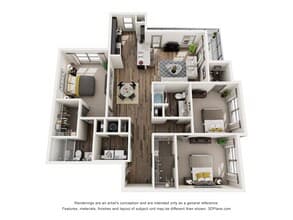 C1a - Three Bedroom, Two Bathroom 07-7214 floor plan