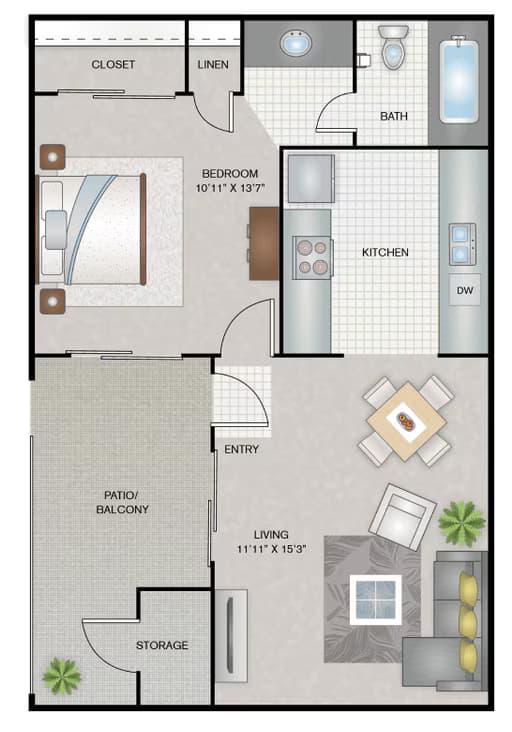 1 Bed • 1 Bath 1103 floor plan