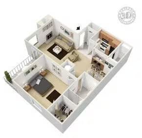 1 Bedroom 1 Bathroom A2r 233 floor plan