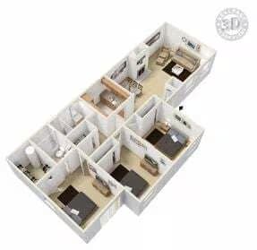 3 Bedroom 2 Bathroom C1 256 floor plan